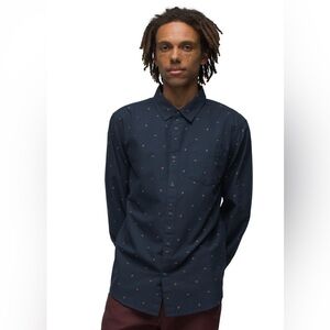 Prana Mens Mountain Drift Long Sleeve Button Down Navy Blue Size Large